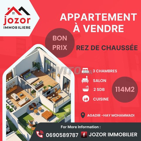 Appartements à vendre à Agadir, Hay Mohammadi - 114 m², 3 chambres, 2 salles de bain, 1 600 000 DH
