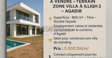 Vente de Terrain pour Villa à Agadir, Illigh – Contactez-nous pour le Prix