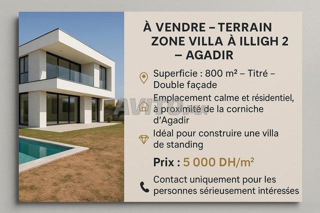 Vente de Terrain pour Villa à Agadir, Illigh – Contactez-nous pour le Prix